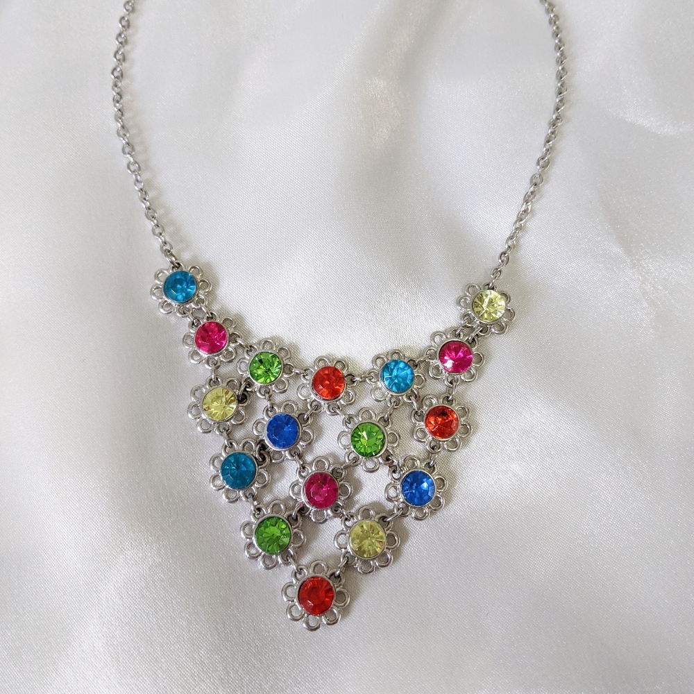 Vintage Rhinestone Silver Statement Necklace